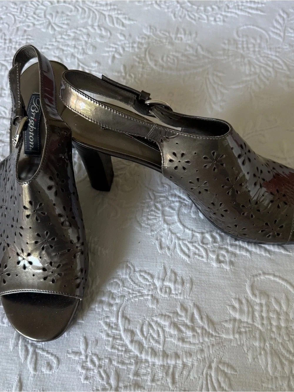 BRIGHTON Gray Valley Sling back Leather Cut Out Heels size 9